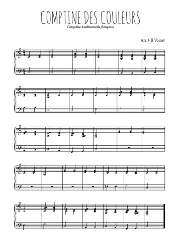 Téléchargez l'arrangement pour piano de la partition de Comptine des couleurs en PDF, niveau moyen